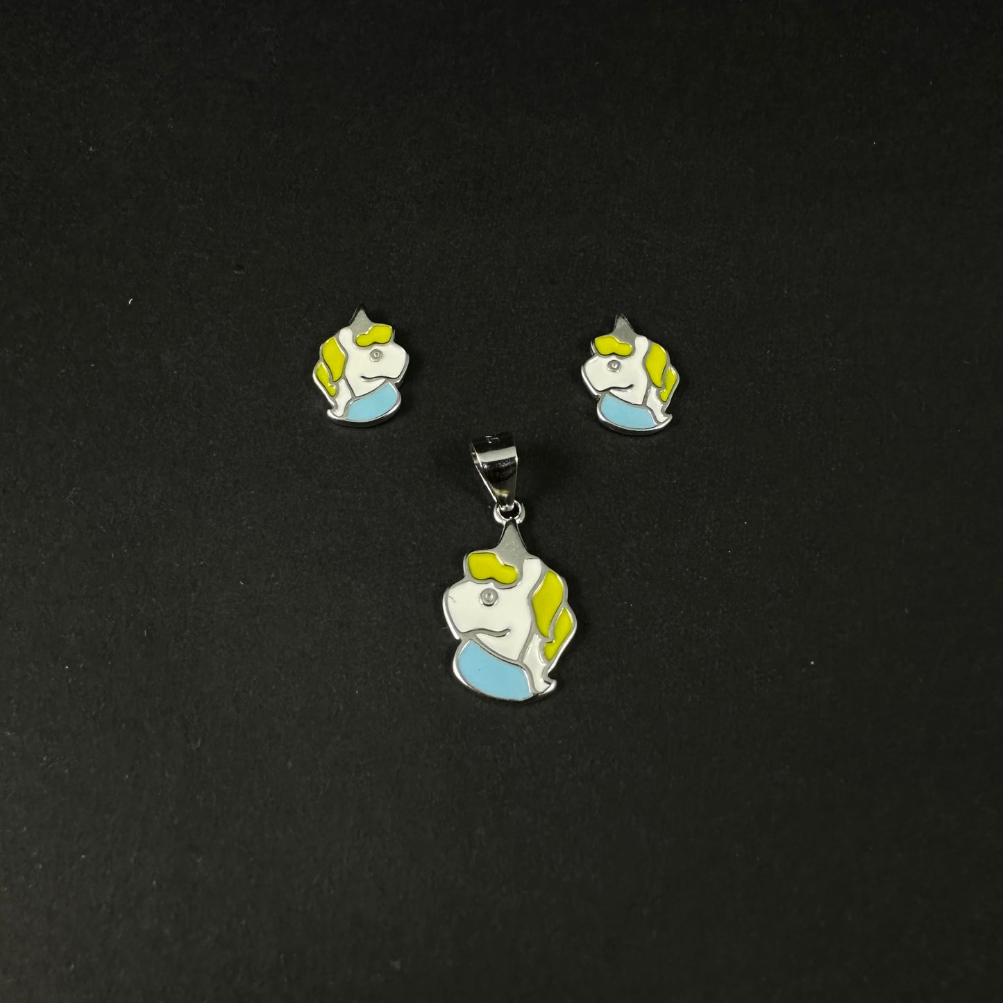 Magical Unicorn Charm Silver Pendant Set for Women