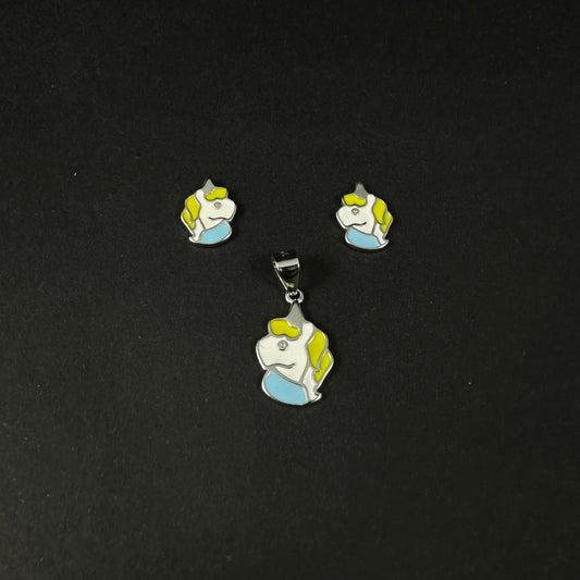 Magical Unicorn Charm Silver Pendant Set for Women