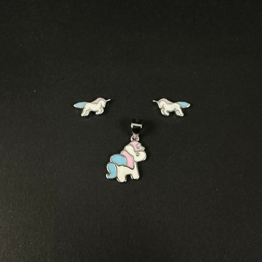 Dreamy Pastel Unicorn Silver Pendant Set for Women