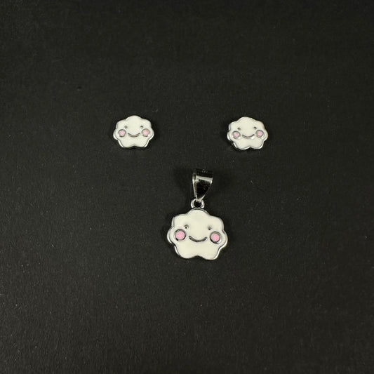 Happy Cloud Charm Silver Pendant Set for Women