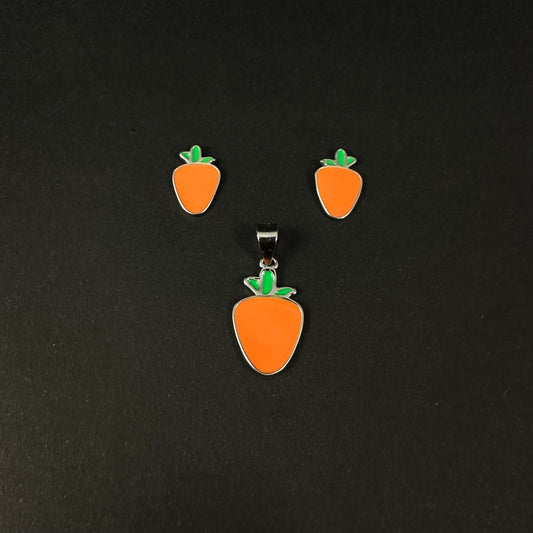 Carrot Charm Silver Pendant Set for Women