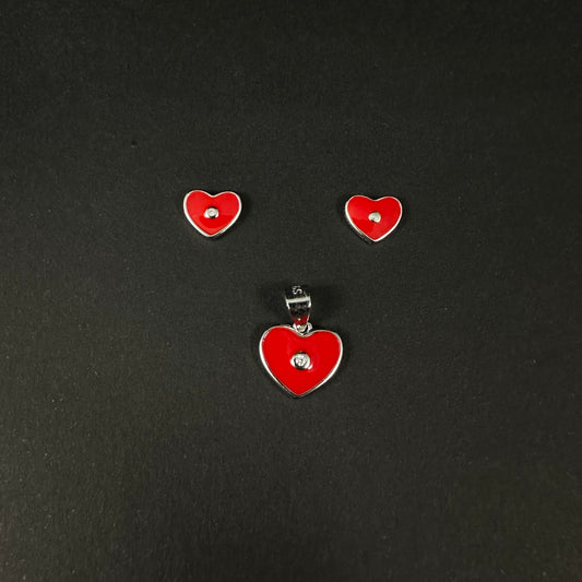 Ruby Heart Glow Silver Pendant Set for Women