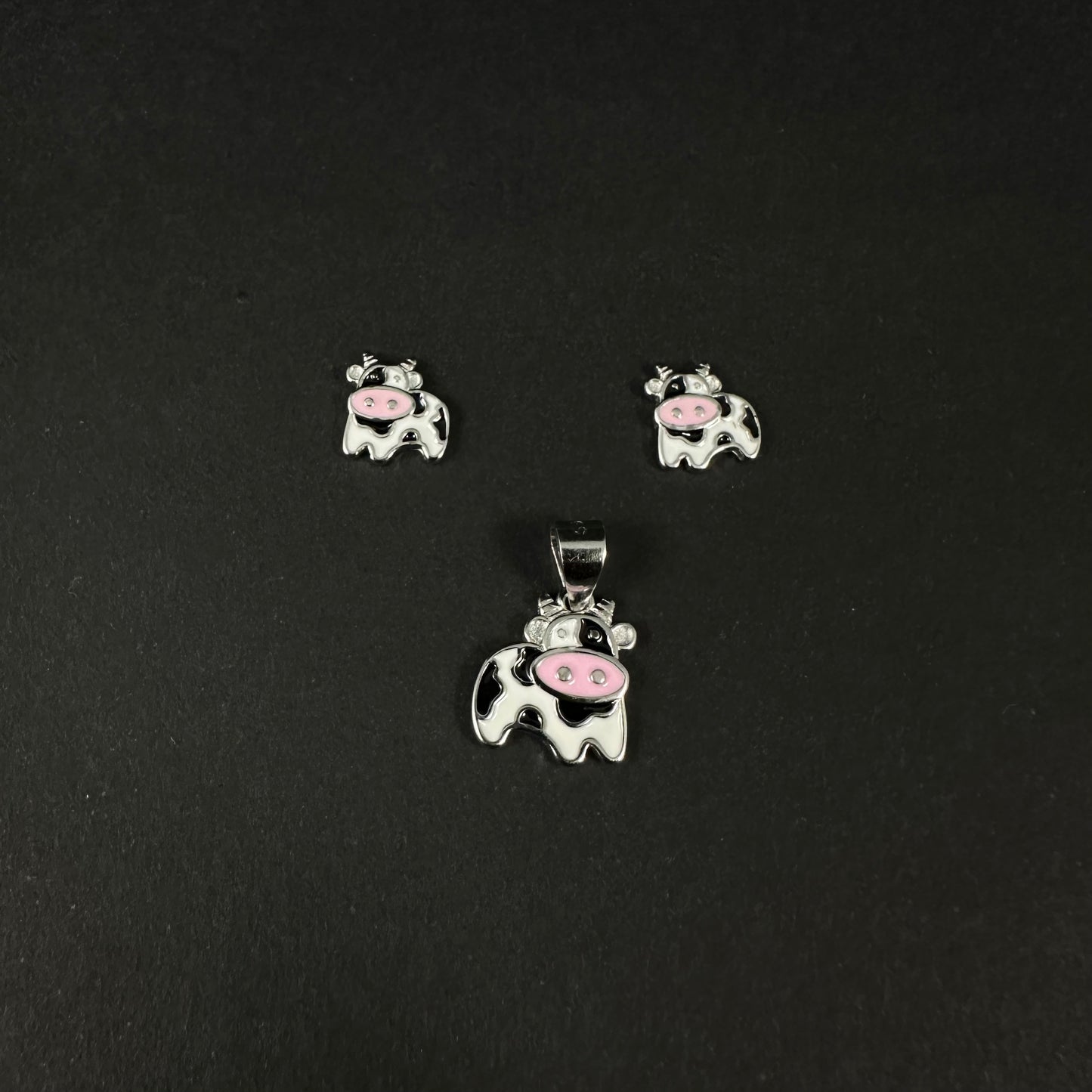 Cute Moo Charm Silver Pendant Set for Women