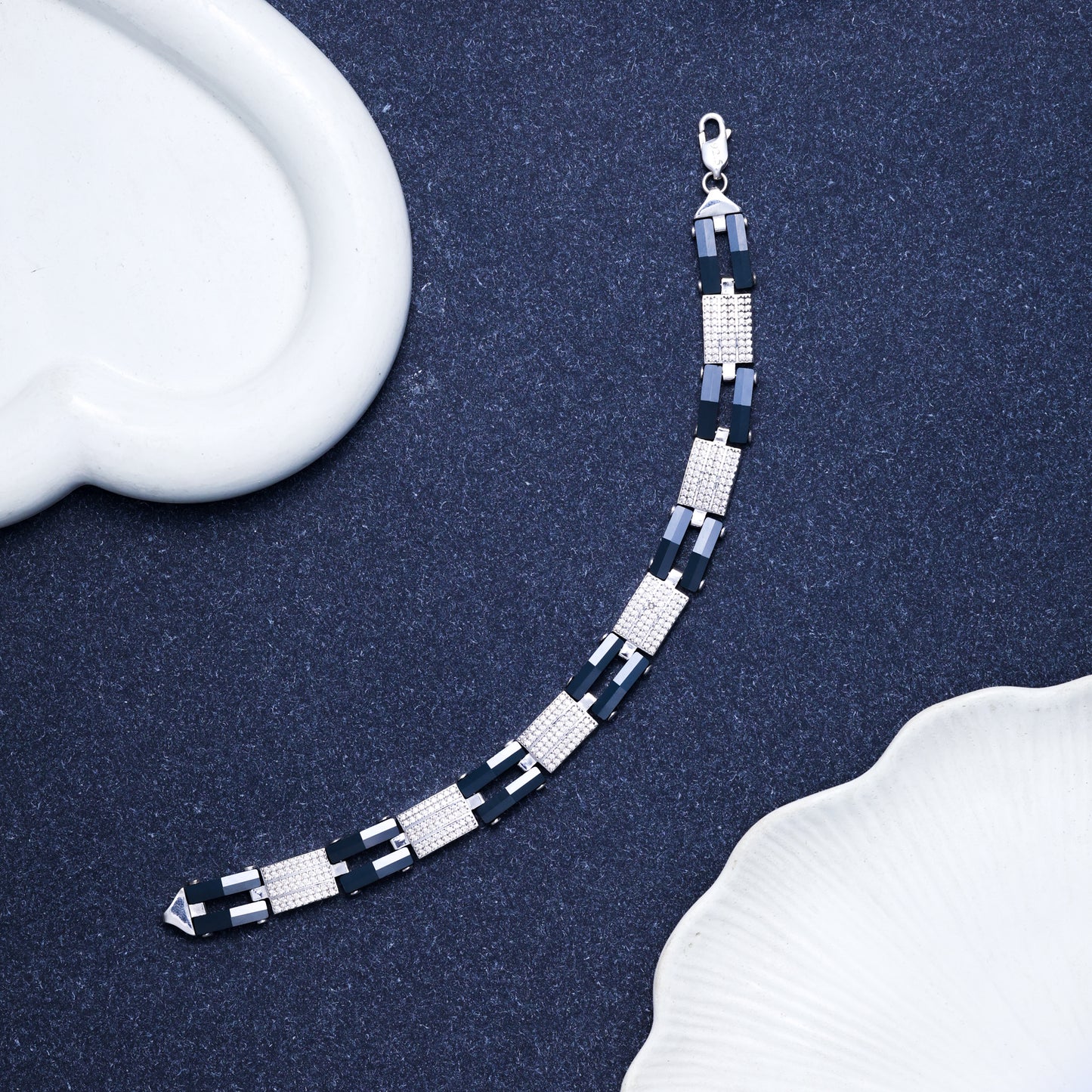 Men’s Silver & Blue Ceramic Diamond Bracelet