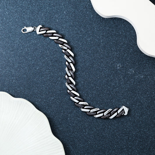 Men’s Silver & Black Ceramic Cuban Link Bracelet
