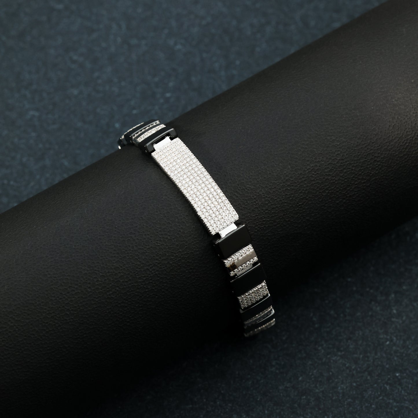Men’s Black Ceramic & Diamond Silver Bracelet