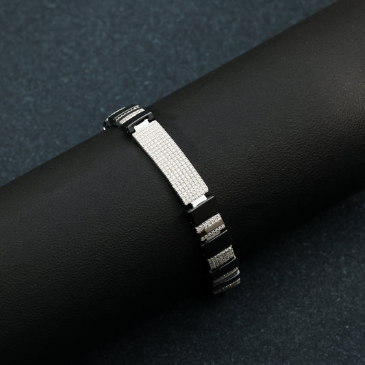 Men’s Black Ceramic & Diamond Silver Bracelet
