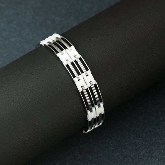 Men’s Silver & White Ceramic Link Bracelet