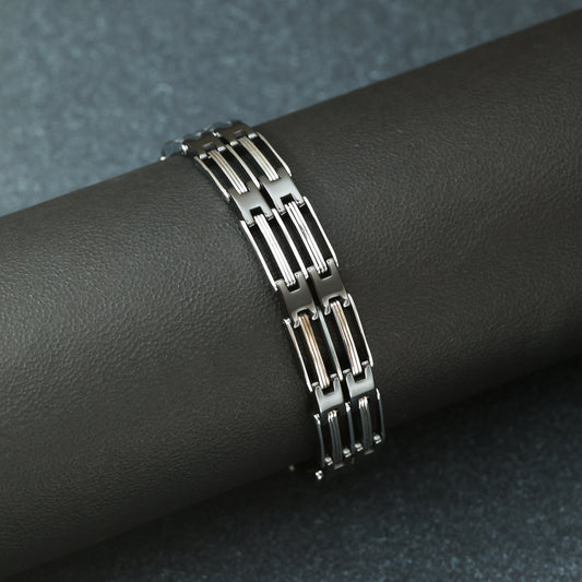 Men’s Black Ceramic & Silver Link Bracelet