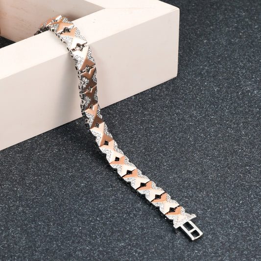 Men’s Silver & Rose Gold Diamond X-Link Bracelet