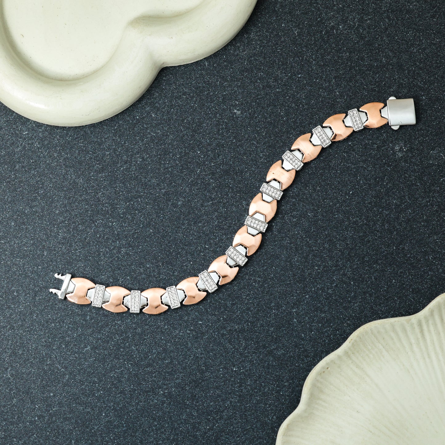 Men’s Silver & Rose Gold Diamond Link Bracelet