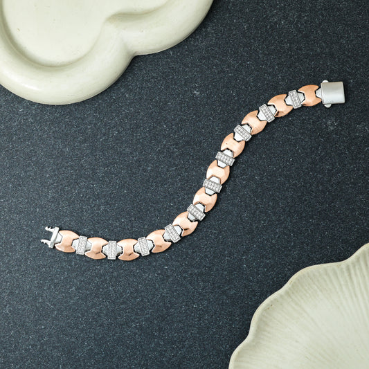 Men’s Silver & Rose Gold Diamond Link Bracelet
