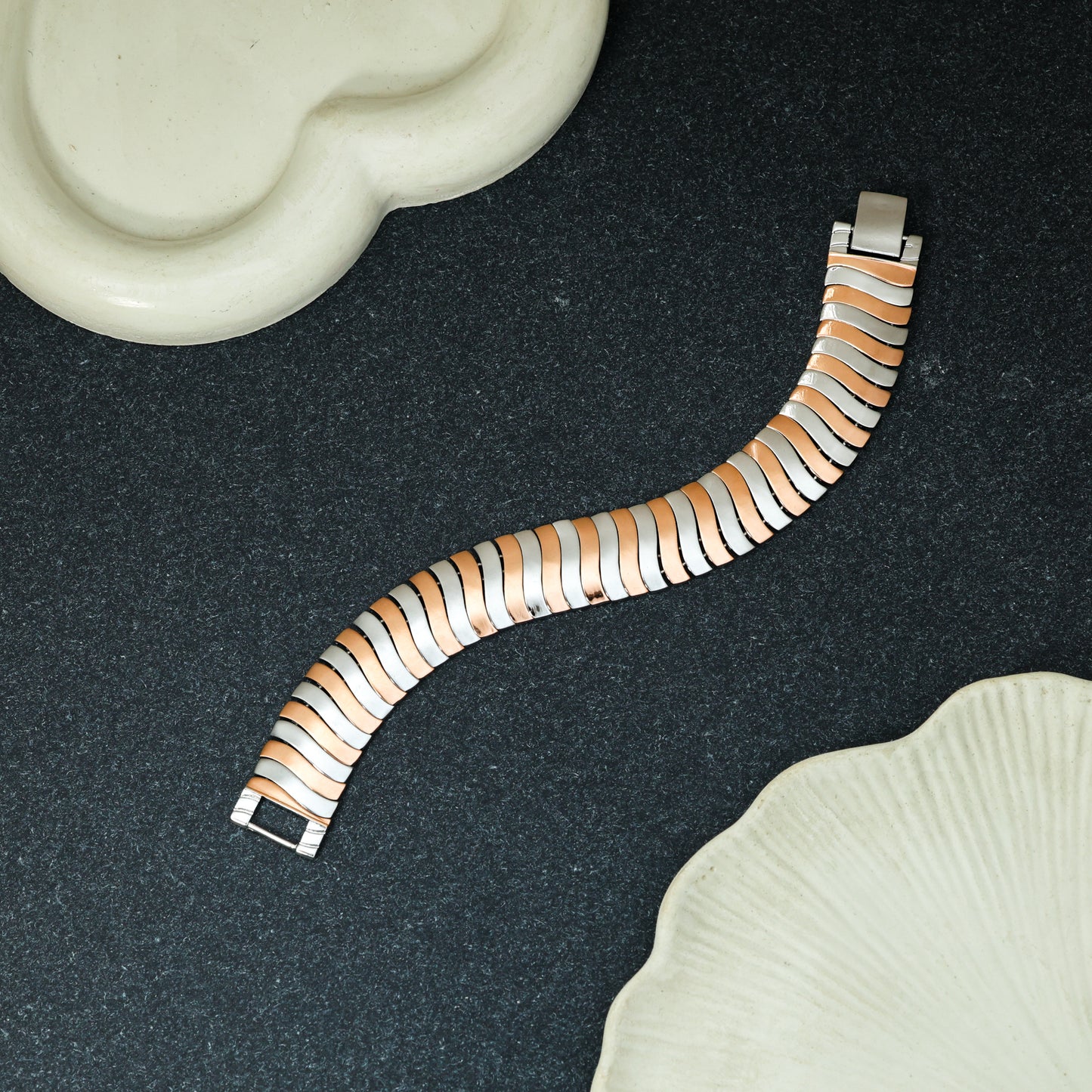 Men’s Two-Tone Silver & Rose Gold Flexible Bracelet