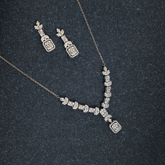 Silver Diamond Necklace Set with Matching Earrings