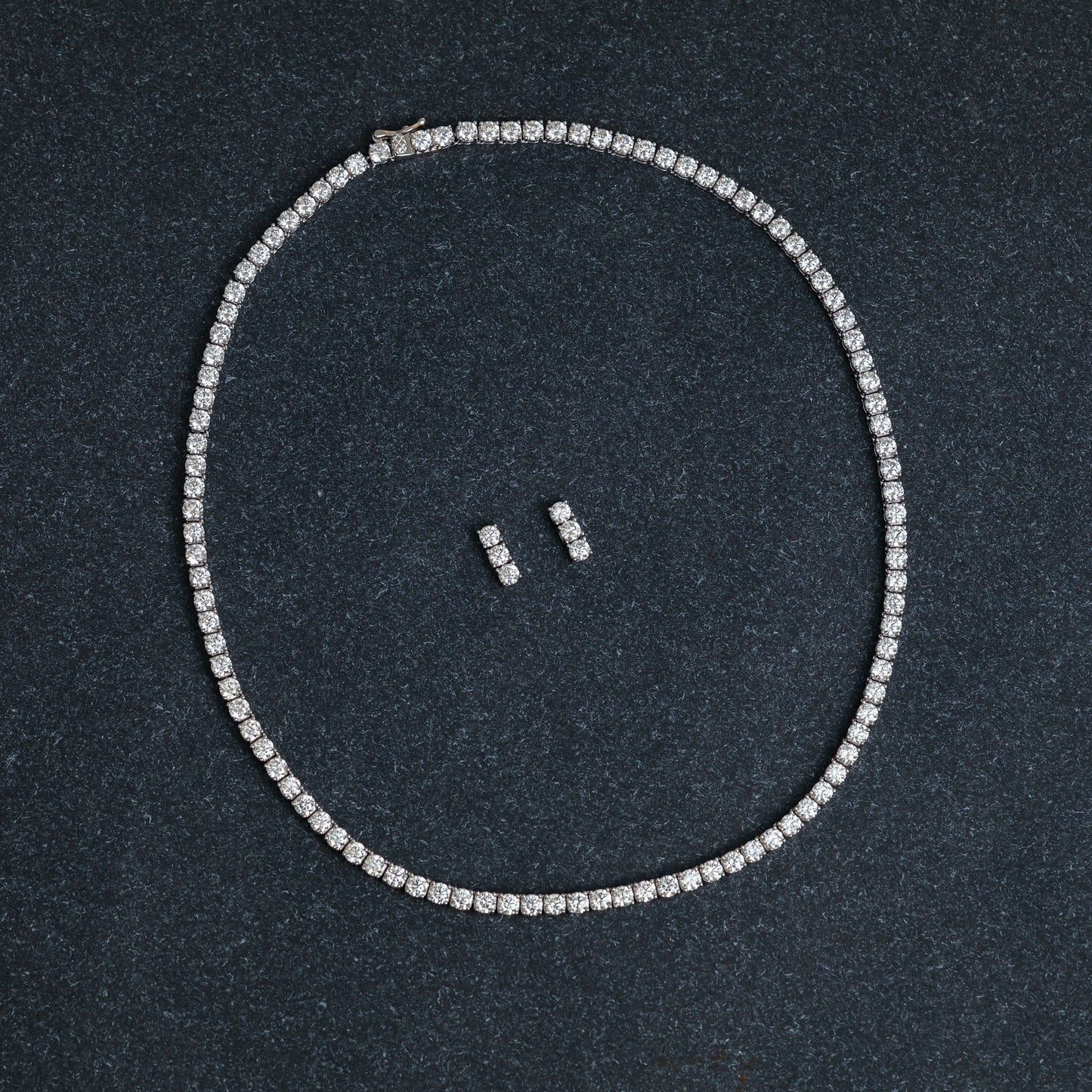 Silver Tennis Diamond Necklace Set with Matching Earrings